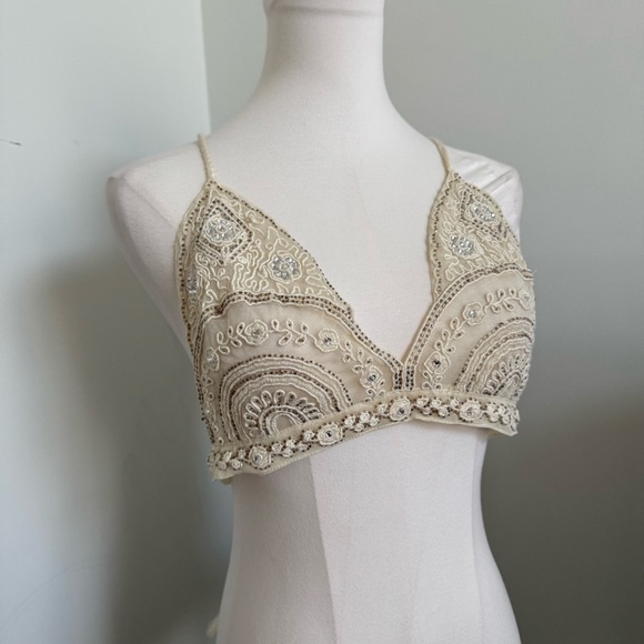 Free People Beaded Embroidered Bralette – Ivory Boho Festival Top - Picture 5 of 6